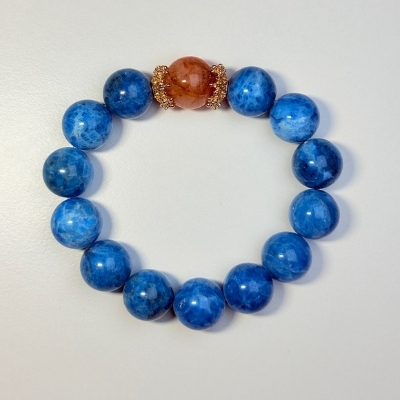 Jewelry - Handmade Blue Stone Bracelet with Peach Center Bead